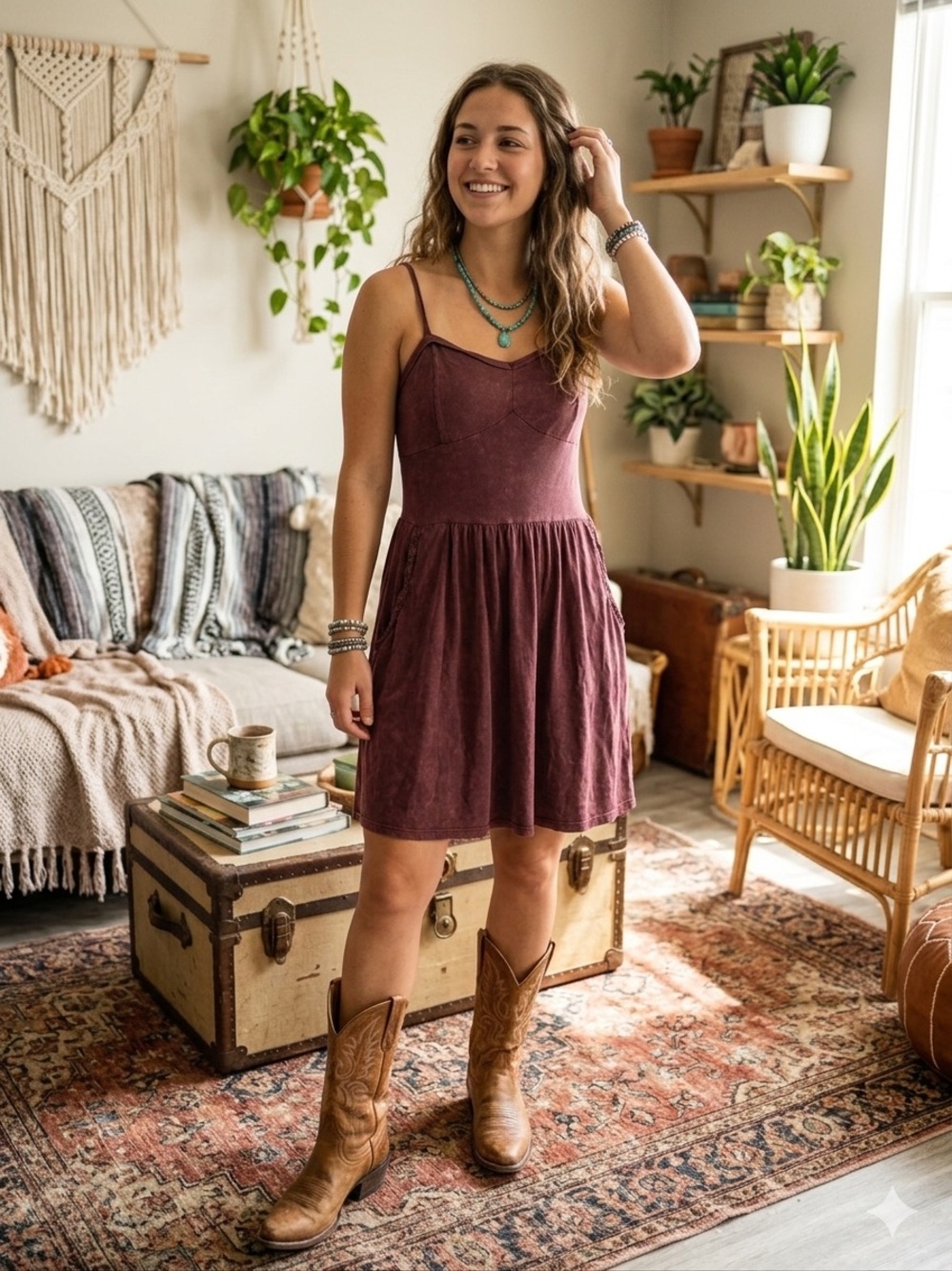 $78 NWOT POL Acid Wash Boho Western Mini Dress S